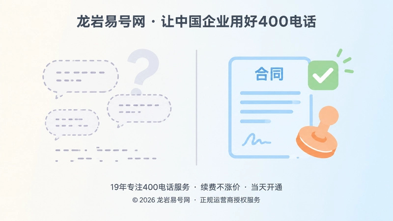 扁平化对比插画：左侧虚线口头承诺气泡，右侧清晰合同卡片与对勾印章